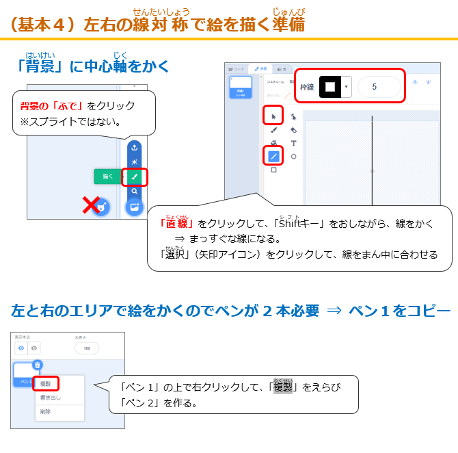 （基本4）左右の線対称で絵を描く準備